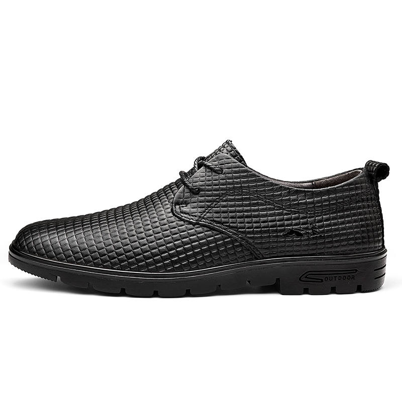 YINGLUNQISHI Top Grain Cow Leather Casual Shoes Men's Black