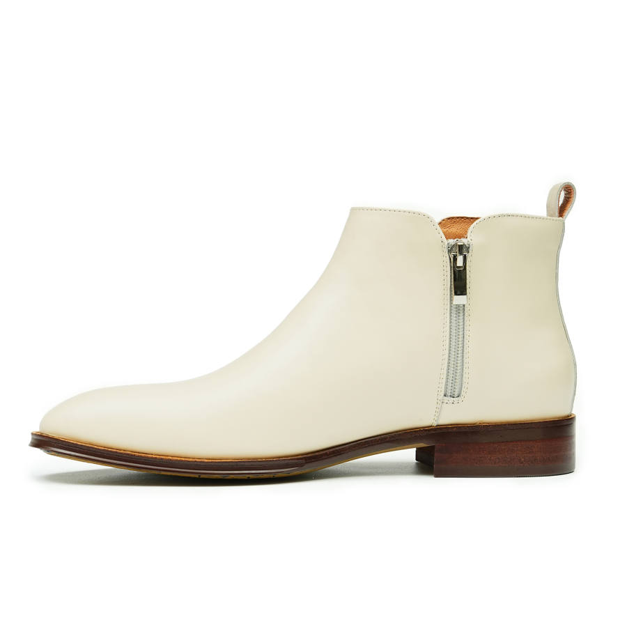 ASTON M.JAZZ Top Grain Cow Leather Ankle Boots Men's White