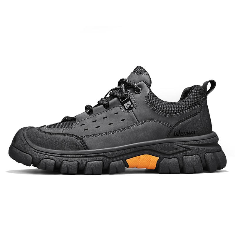 WENNAI Top Grain Cow Leather Low top Casual Shoes Men's Black