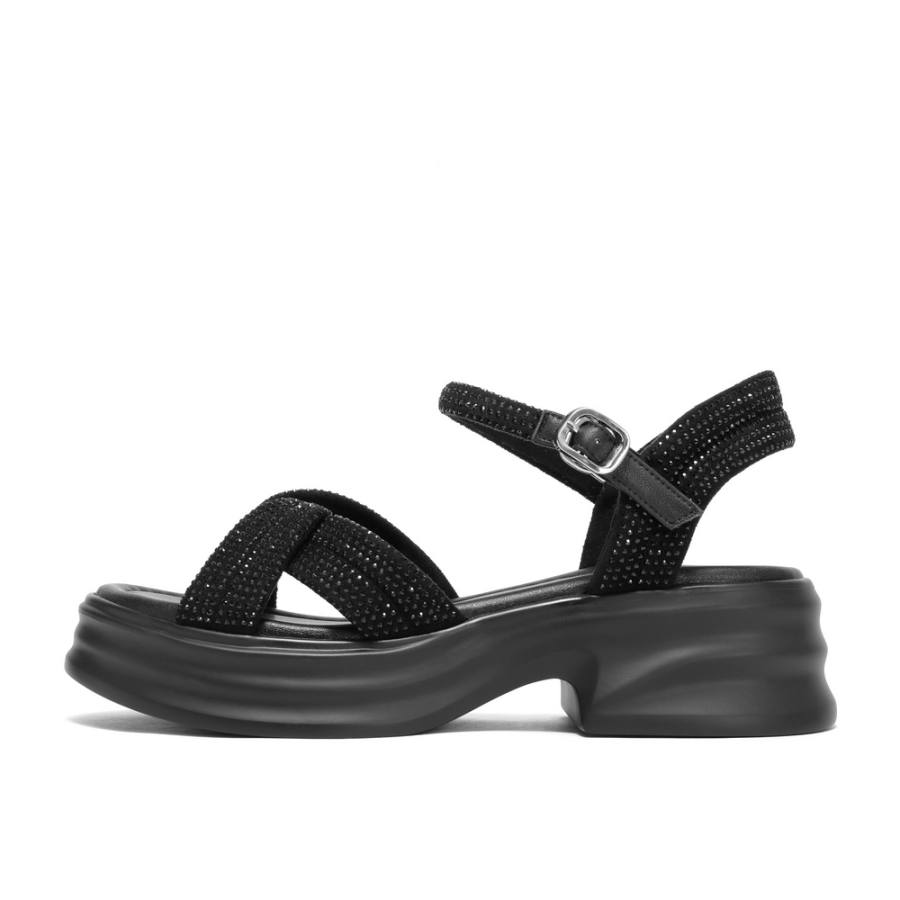 BELLE Fabric One Strap Sandals 5CM Women's Apricot, Black