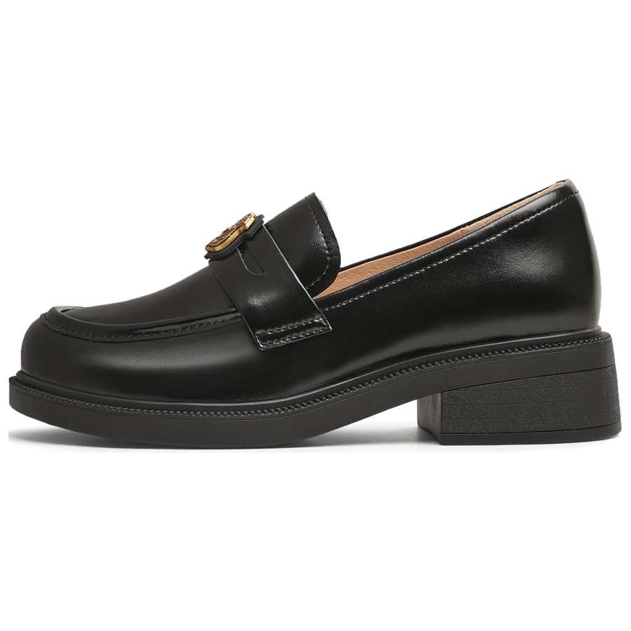 Teenmix London Travel Journal, Ivy Mini Badge JK Style Autumn Winter Leather Shoes Loafers 4.5cm Women's