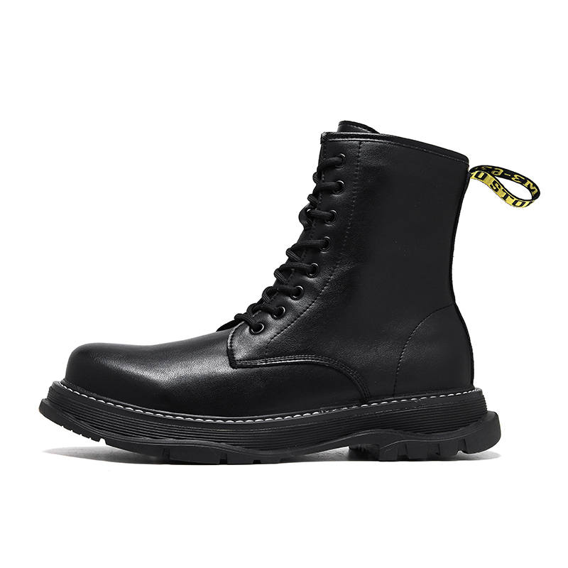 KAQIAODI Cow Split Leather Short Combat Boots 3.5cm Men's Black