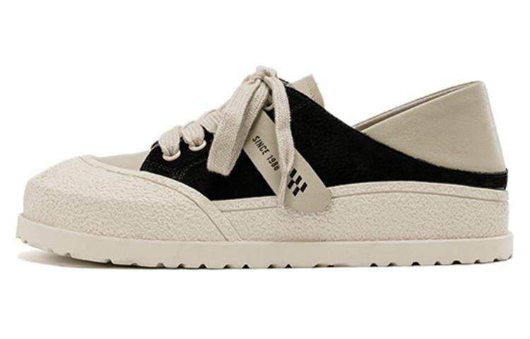 AOKANG Leather, Cow Leather Low top Skateboard Shoes Women's Black Apricot