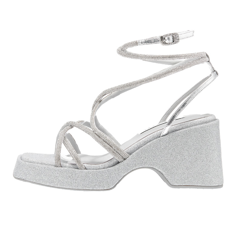 SHOESZOOO Leather Roman Sandals 7cm Women's Silver