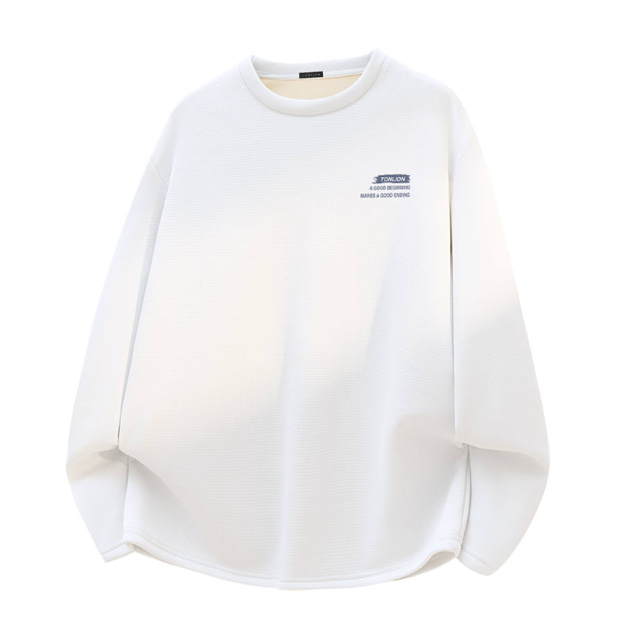 Tonlion T Shirts Unisex Crew Neck Thickened And Fleece Lined Heavyweight