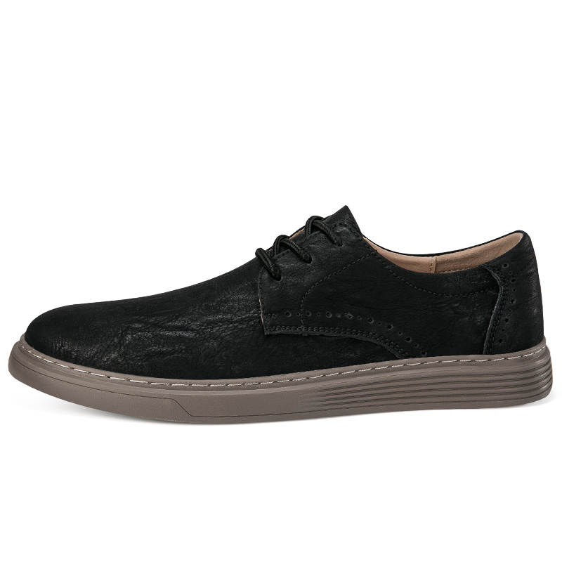 YINGLUNQISHI Top Grain Cow Leather Casual Shoes Men's Black