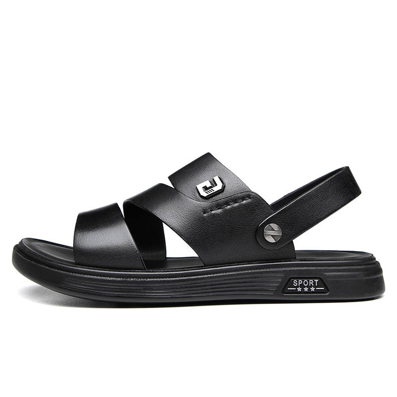 SHUPATE Cow Split Leather Fashion And Versatile Comfortable Beach Sandals Men's Black