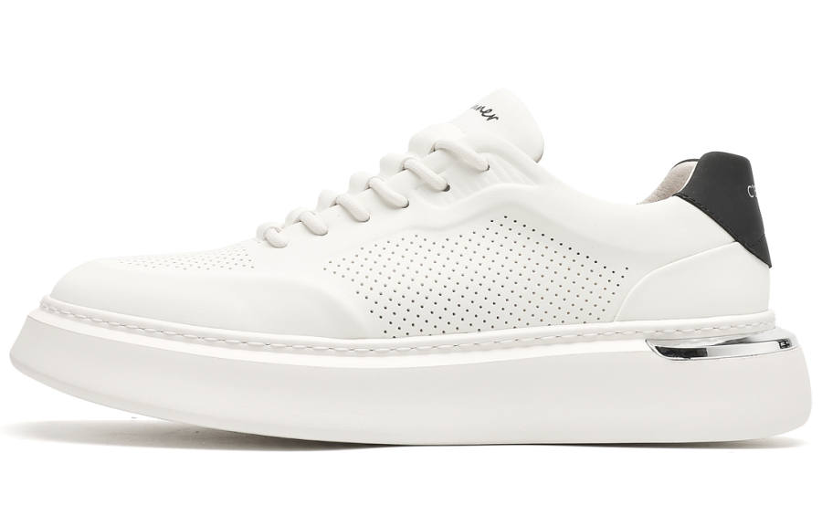 C°BANNER Cow Split Leather Low top Stylish Skateboarding Shoes Men's White Black
