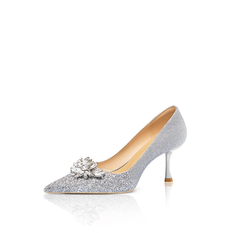 VVKI Flared Heel High Heels Women's Silver
