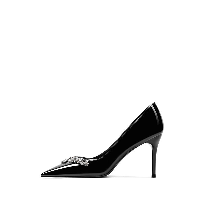 Crelinkxlat Box Elegance Luxurious Rhinestone Elegant Square Slim Heel High Heels 8cm Women's