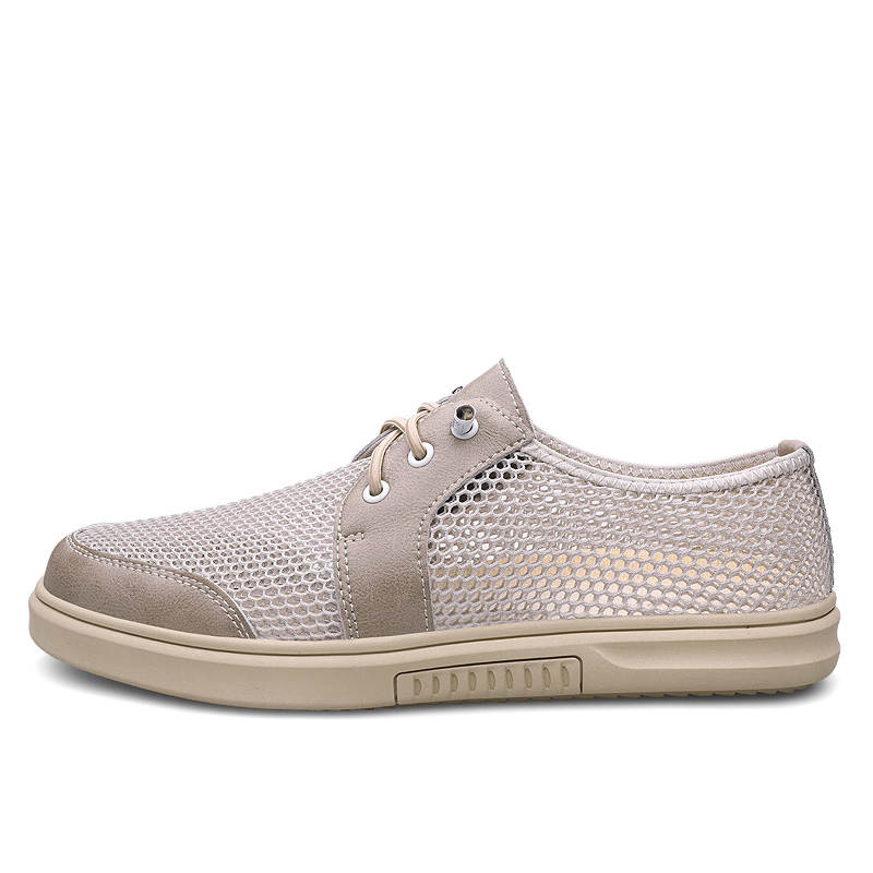 YINGLUNQISHI Mesh, Cow Leather Slip Resistant Slip Resistant Low top Casual Shoes Men's Khaki