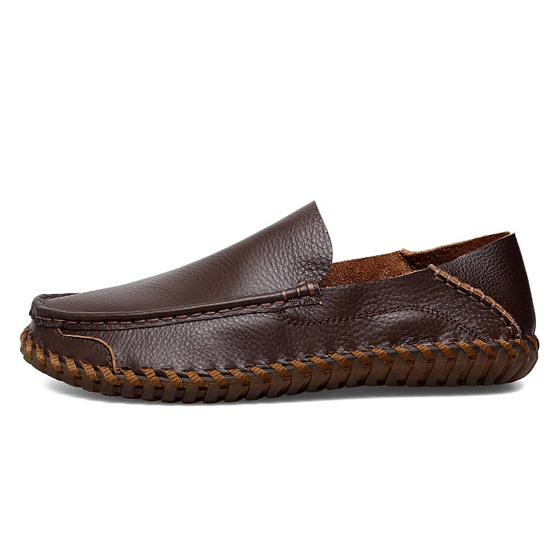 WENNAI Casual Leather Shoes Men's Low Top Brown