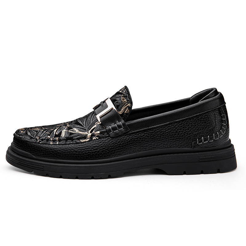 CKVUSAMG Top Grain Cow Leather Men's Casual Shoes Men's Black Gold