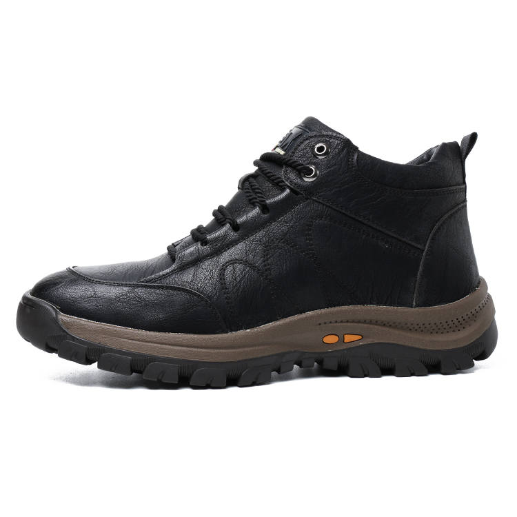 YEDANI Cow Split Leather Fleece Lined Slip Resistant Comfortable Thermal High top Casual Shoes Men's Black