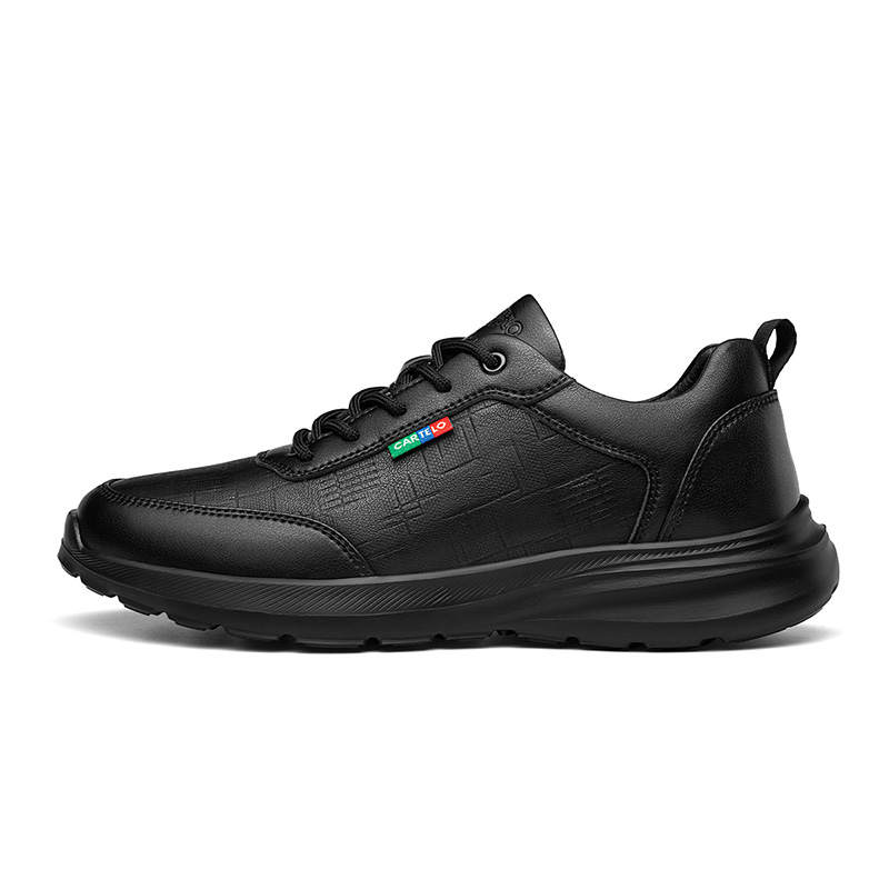 CARTELO Splashproof Soft Sole Trendy Shoes Cow Split Leather Low top Casual Shoes Men's Black