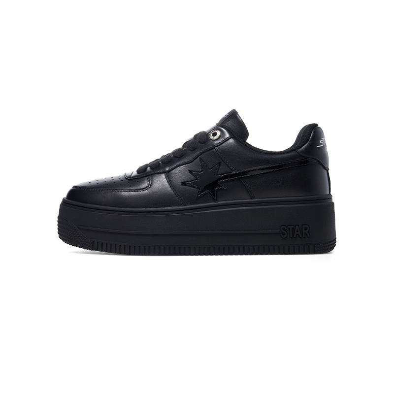 Starwalk Soldier Textile, Cow Leather Abrasion Resistant Breathable Height Increasing Skateboard Shoes Unisex Black
