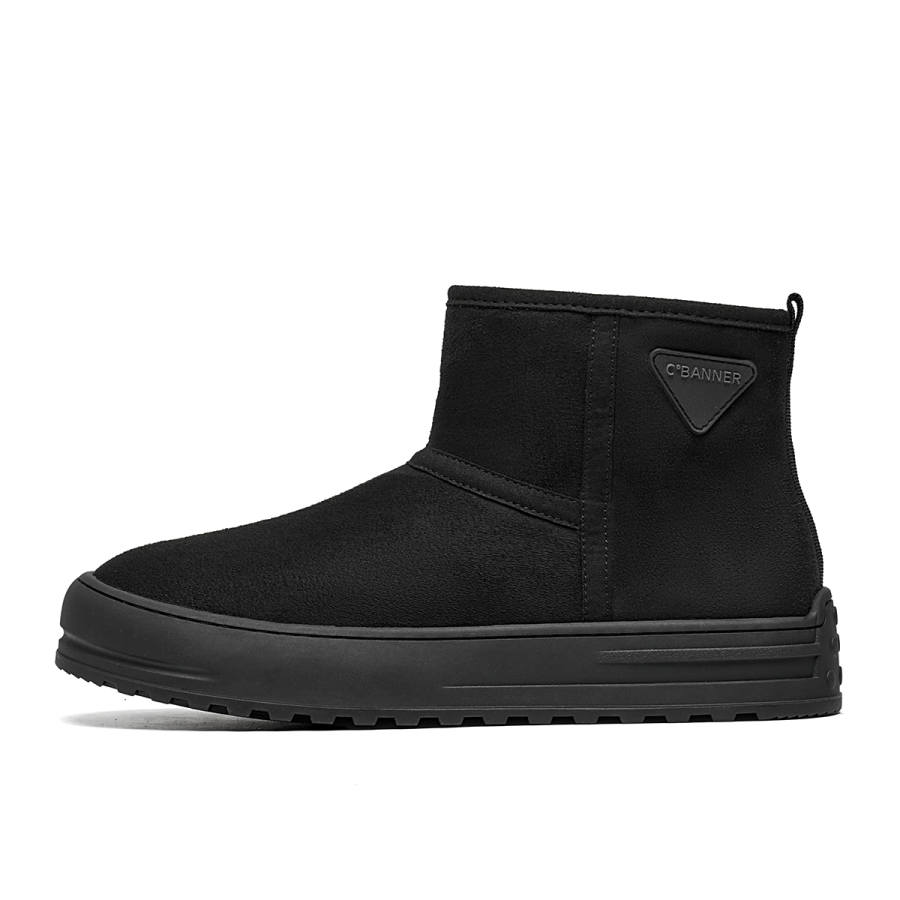 C°BANNER Fabric Winter Outdoor Fleece Lined Wool Fashion Commute Ankle Length Snow Boots Men's Black
