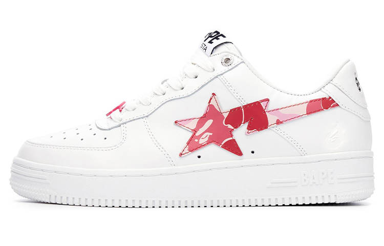 A BATHING APE ABC Camo BAPE STA Leather Stylish Skateboarding Shoes Women's White Pink Camouflage