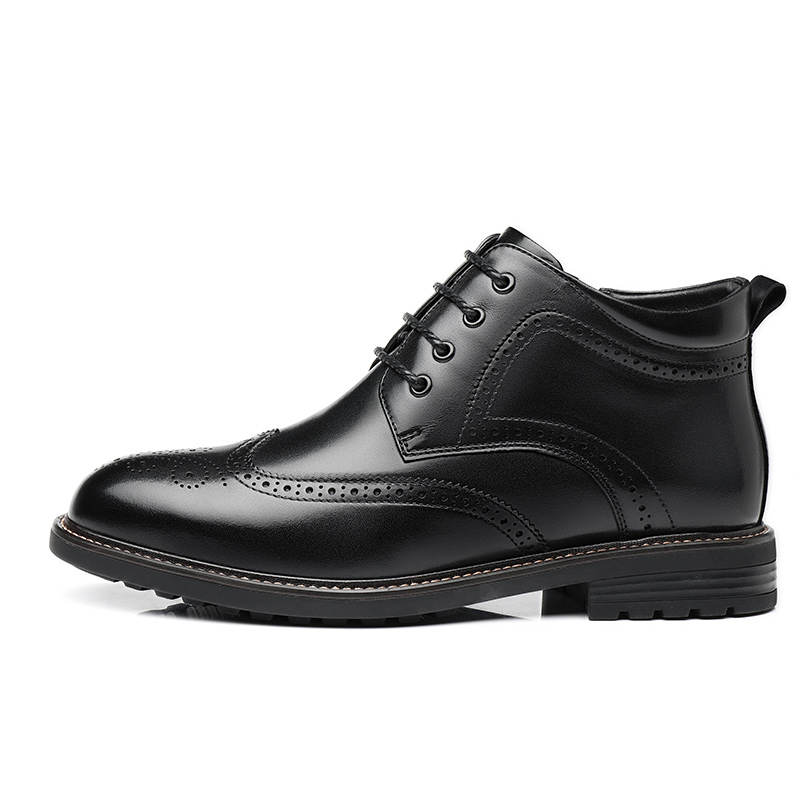 QIAONAI Cow Leather British Style Brogue Brogues Fleece Lined Thermal Dress Shoes Men's Black