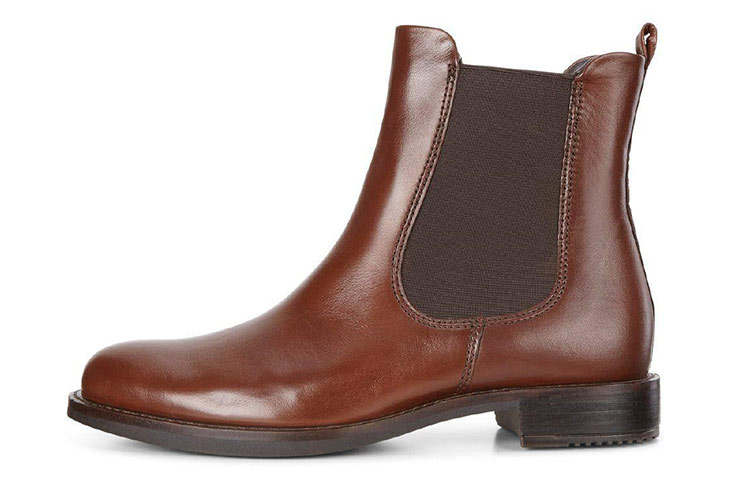 Ecco Body Shaping Collection Top Grain Cow Leather Short Chelsea Boots 2.5cm Women's Brown