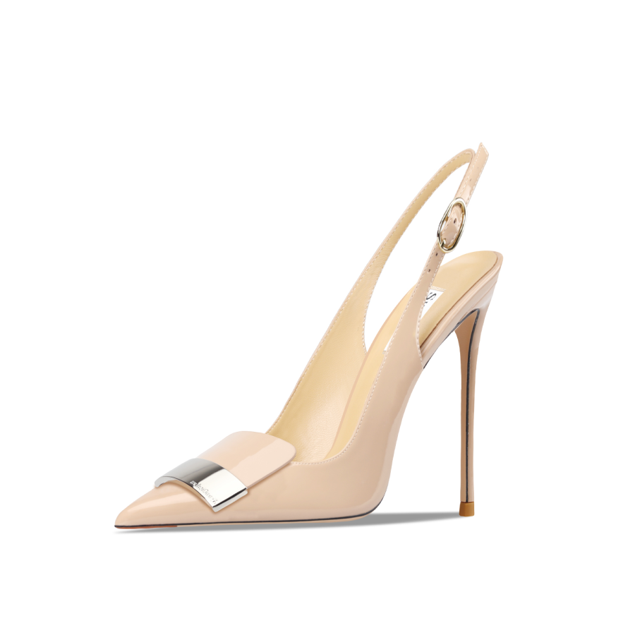 Suyymakk Patent Leather Slim Heel High Heels Women's Nude