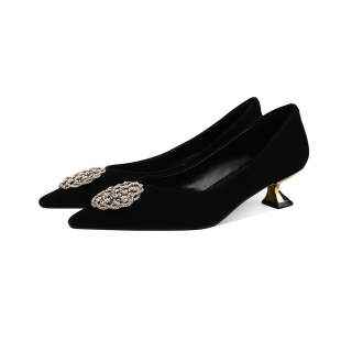 FMM Sheepskin Slim Heel High Heels Women's Black