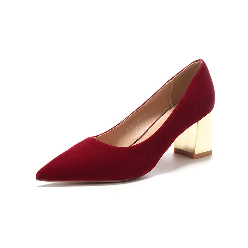 QITUMAUL Suede Chunky Heel High Heels 6.5cm Women's Red