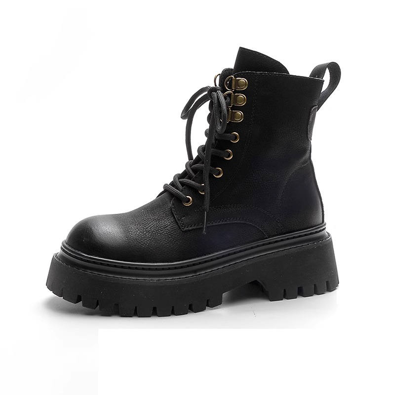 BENZI Cow Leather Short Combat Boots Women's