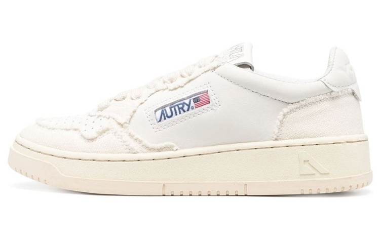 AUTRY Medalist Low Soft Goatskin And Frayed Canvas 'White And Ivory White' Women's