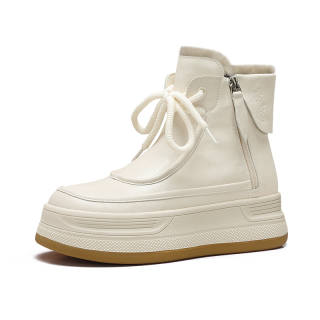 CHIYEANDE Cow Split Leather Short Mid Calf Snow Boots Women's