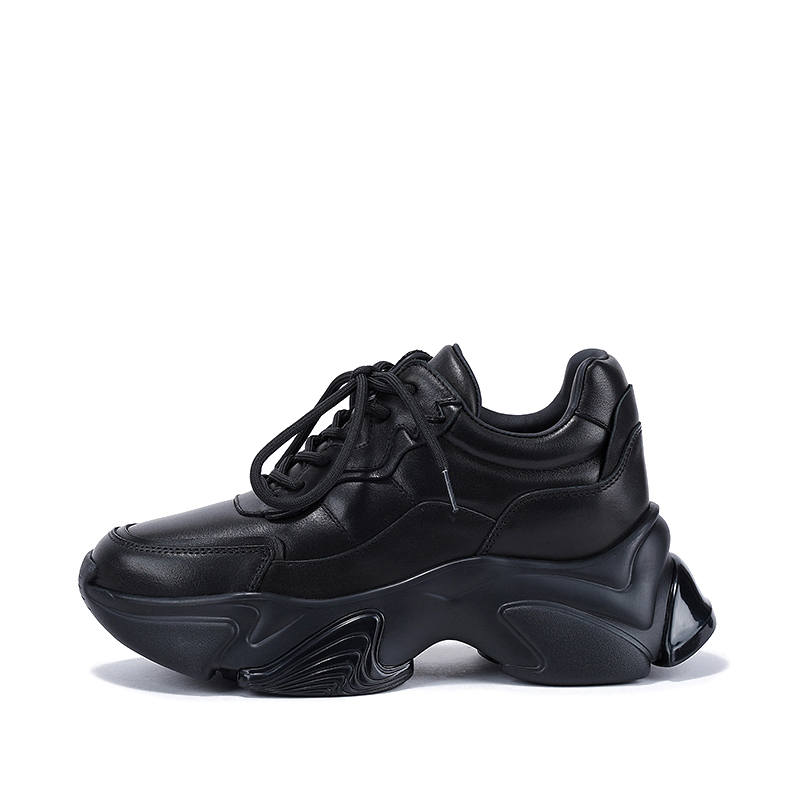 BELLALILY Cow Leather Slip Resistant Lightweight Height Increasing Low top Chunky Sneakers Women's