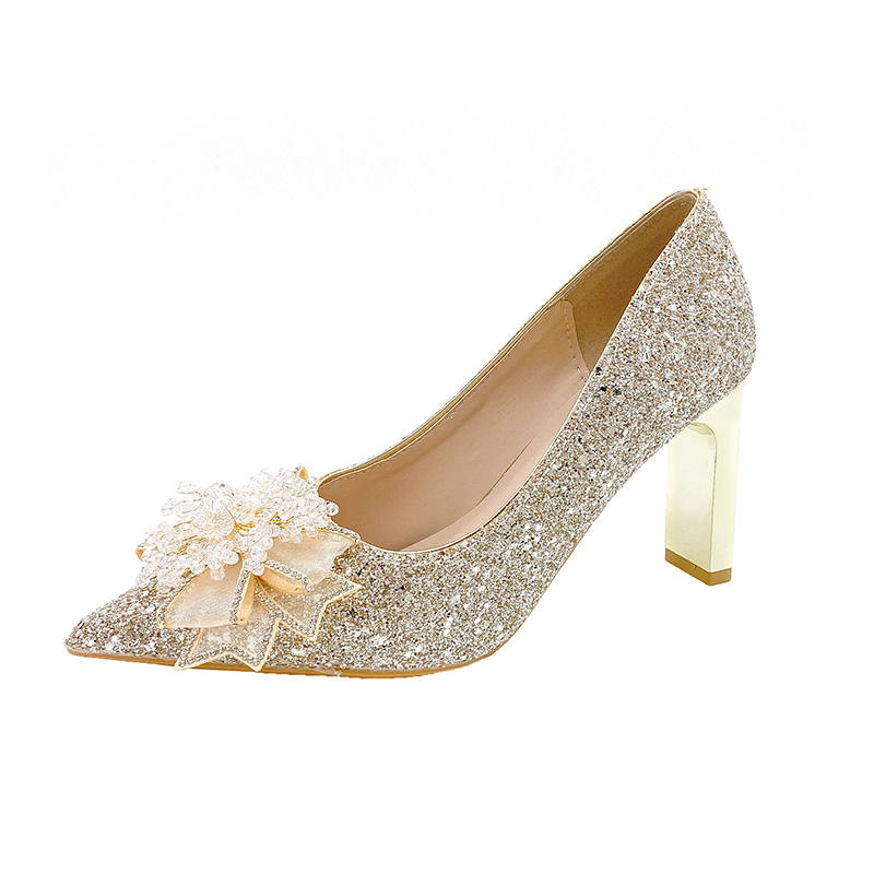Alxnan Pu Chunky Heel High Heels Women's Champagne