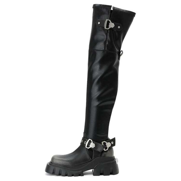 DAPHNE LAB DAPHNE LAB Cow Split Leather Over the knee Boots Women's Black