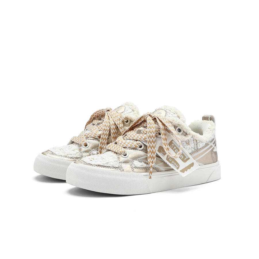 MINISO Canvas Shoes Unisex Low Top Beige & Gold