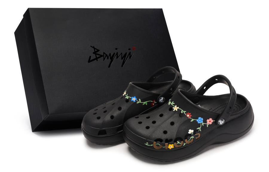 Crocs Baya Platform Clog 811 Manufacturing, Peanuts Full Road, Special Shoe Box Clogs Women's Black