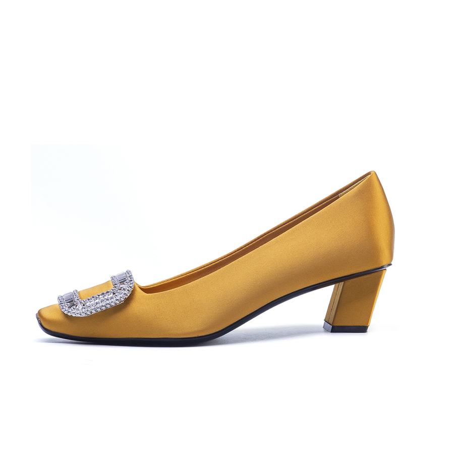 Siwei Siwei Silk Comfortable Chunky Heel High Heels Women's Saffron