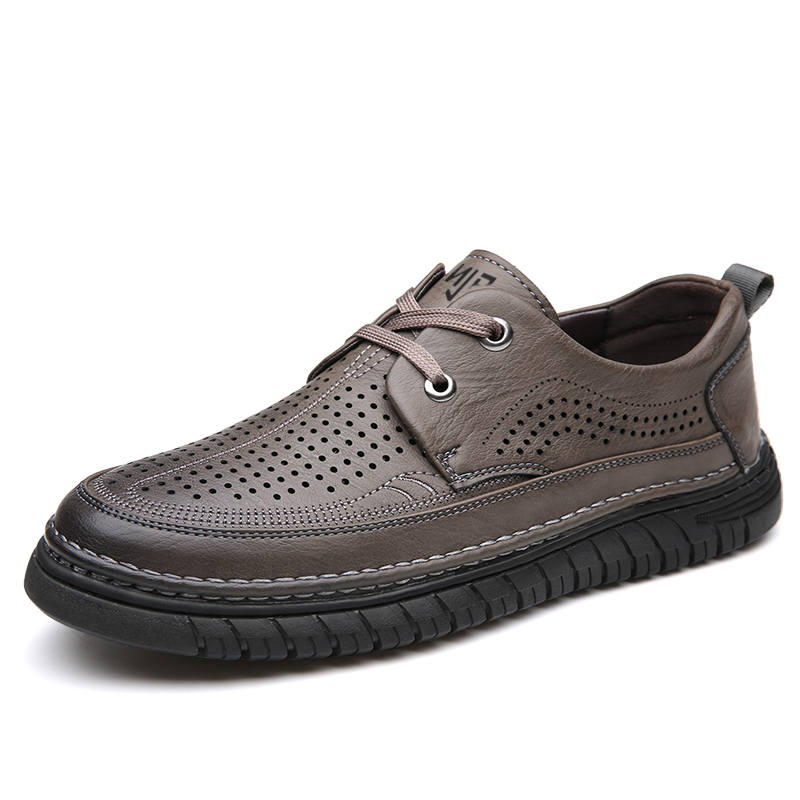 NANJIREN Casual Leather Shoes Men's Low Top Black/Brown