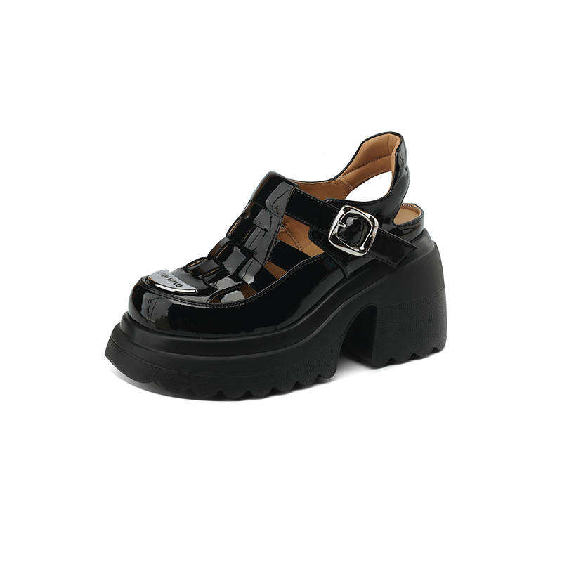 SUYANJIAO Patent Leather Roman Sandals 10cm Women's