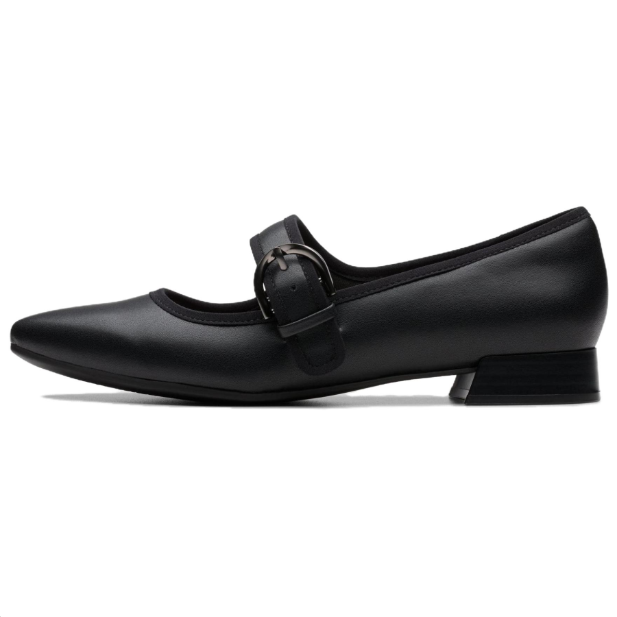 Clarks Leather Block Heel Mary Jane Shoes 2.5cm Women's Black