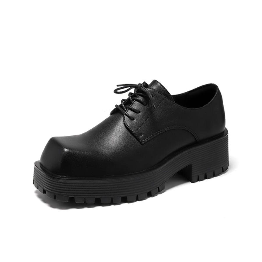 Lanza Casual Leather Shoes Men's Low Top Pure Black