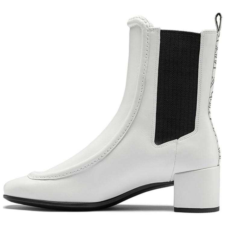 Ecco Body Shaping Square Toe Cow Leather Chelsea Boots 5CM Women's White