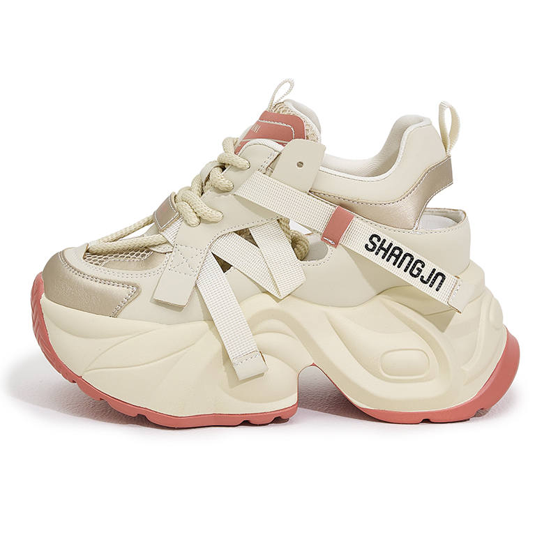 MILANLIANGE Cushioning Abrasion Resistant Cushioning, Wear Resistant Low top Chunky Sneakers Women's Apricot