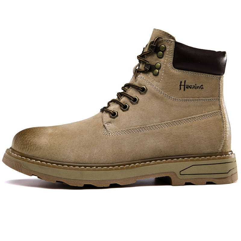HAOXING Top Grain Pig Leather Short Combat Boots Men's Khaki