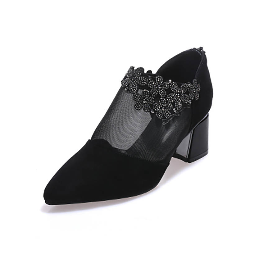 Devanro Devanro Sheep Suede Chunky Heel High Heels 5.0CM Women's Black
