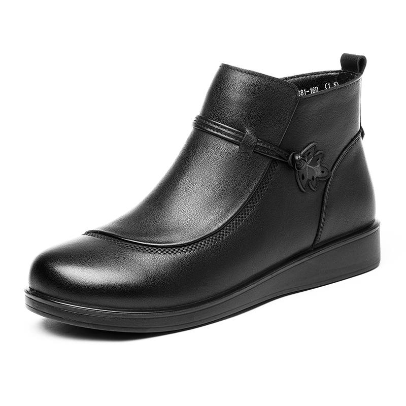XINNUO Cow Leather Fashion, Comfortable, Fleece Lined, Middle Aged & Elderly Ankle Boots Women's