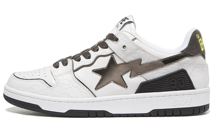 A BATHING APE SK8 STA Leather Classic And Versatile Low top Stylish Skateboarding Shoes Men's White Black