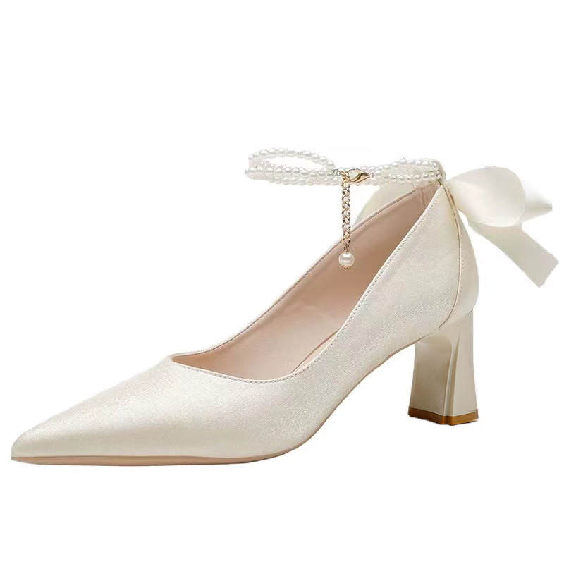 TAOLEI Pu Chunky Heel High Heels Women's Champagne