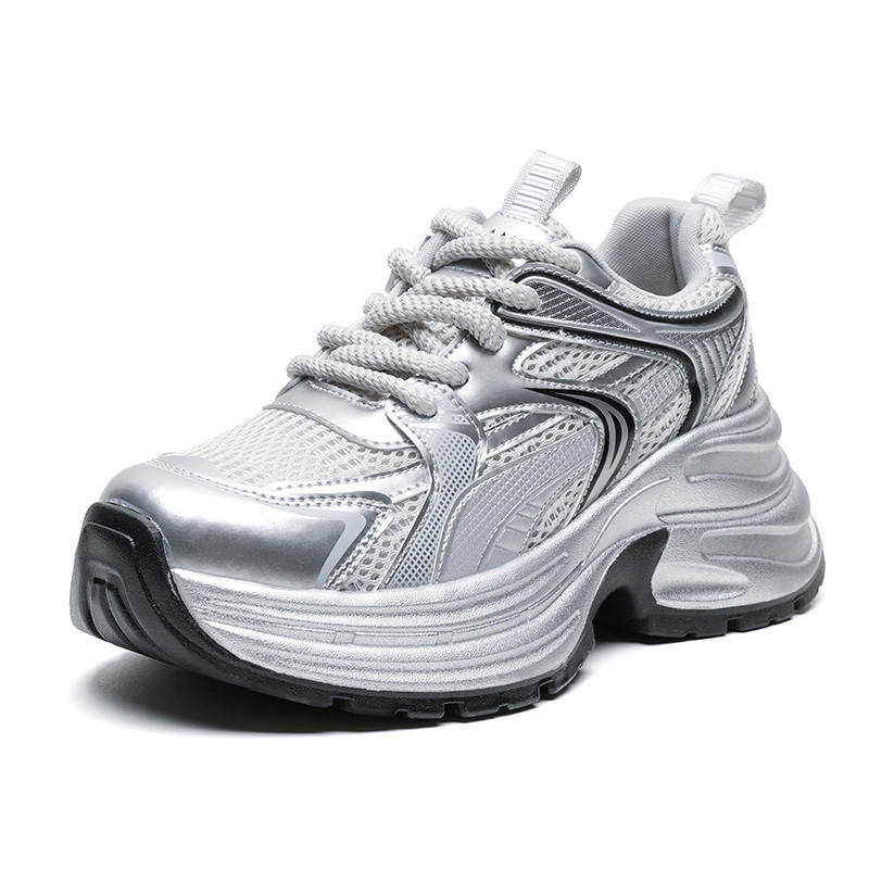 HUANAI Low top Chunky Sneakers Women's Silver