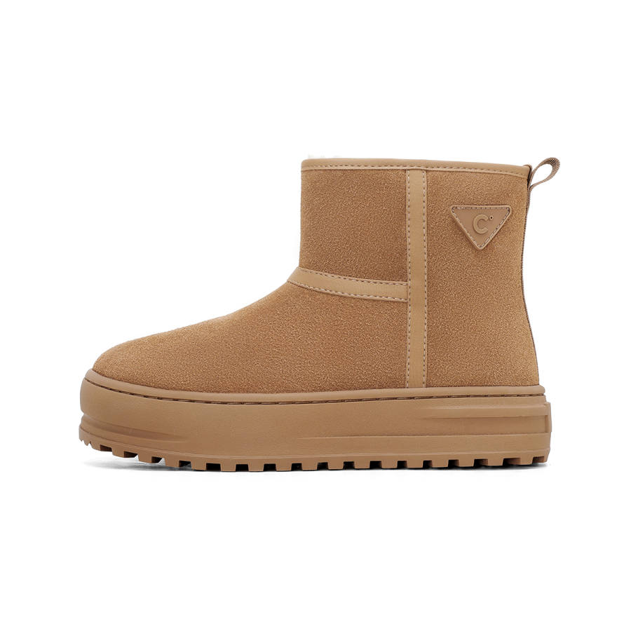 C°BANNER Cow Split Leather Thermal Comfortable Fleece Lined, Minimalist Style Versatile Short Snow Boots Women's