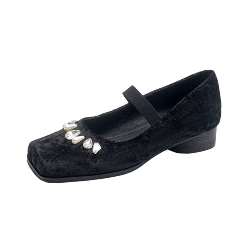 Echo&yolo Fabric Chunky Heel Mary Jane Shoes 3cm Women's